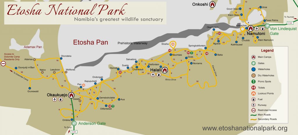 Carte route Etosha