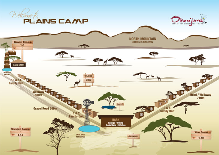 Okonjima plains camp map